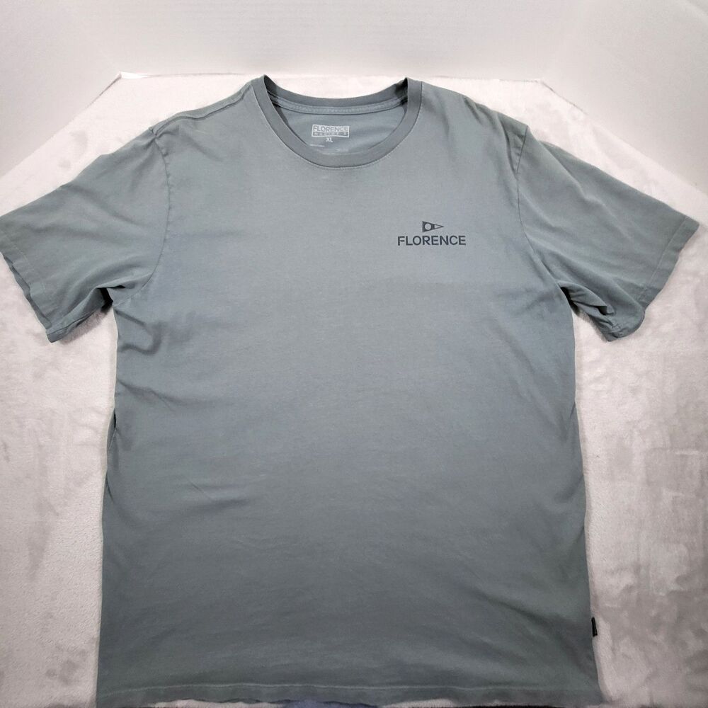 Florence Marine X Shirt Mens XL Moss Gray Green 100% Cotton Logo T-Shirt FLAW